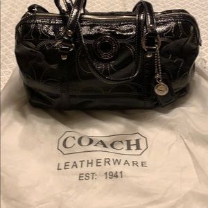 Coach patent leather barrel bag